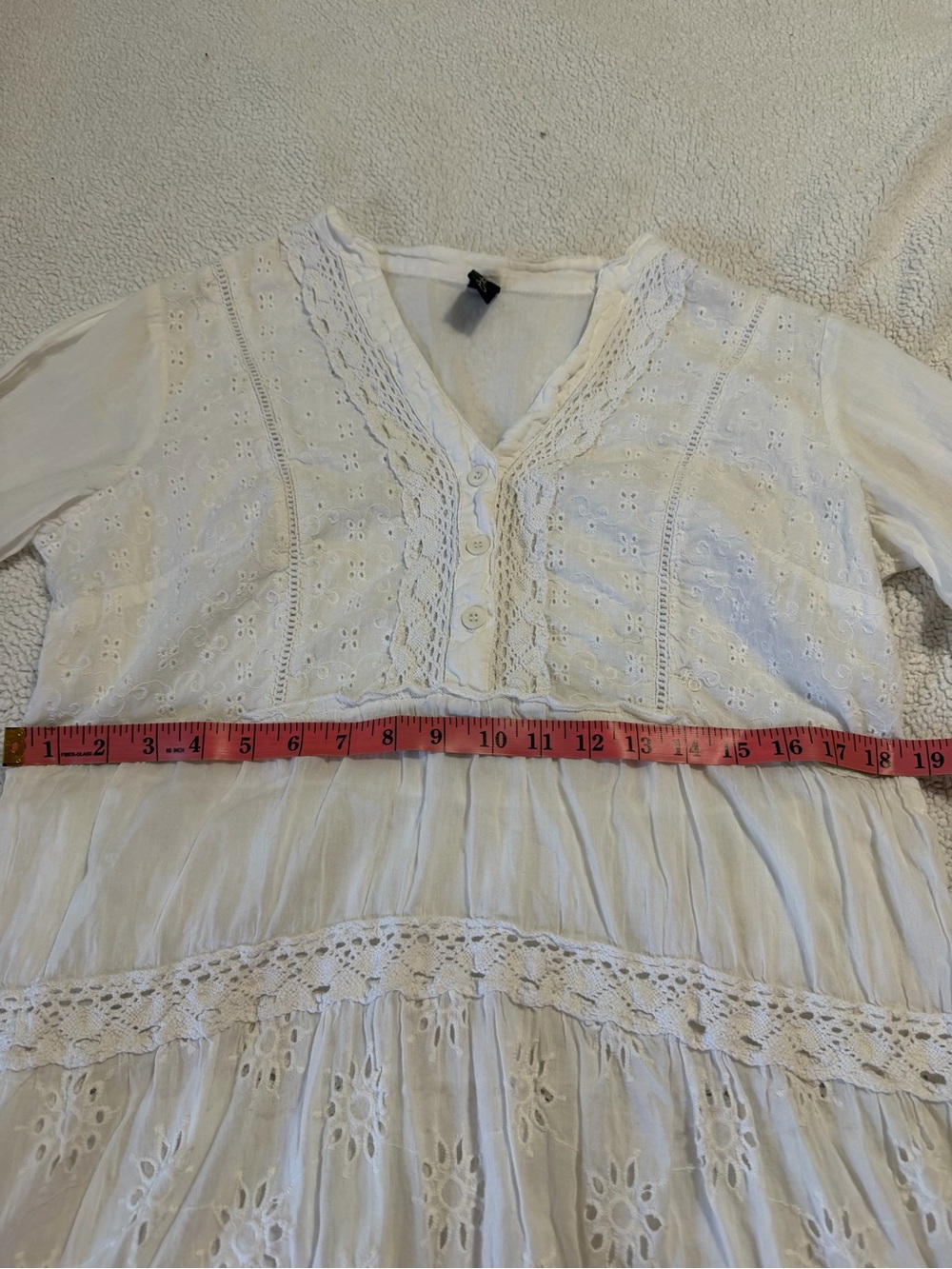 Me 2 Magic White Eyelet Lace Tunic Mini Dress L 100% Cotton Boho Coverup India - Picture 8 of 11